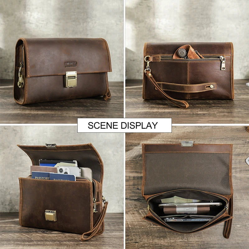 P046 - Premium Genuine Leather Clutch Wallet for Men - Double Zipper Large Capacity Organizer