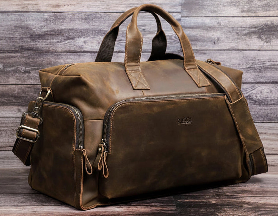 Vintage Genuine Leather Travel Bag - Men's Business Luggage Tote