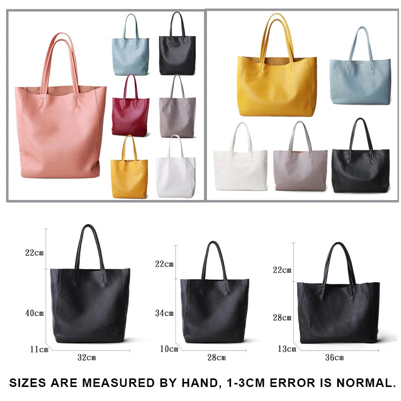 Genuine Leather Tote Bag - Women's Luxury Shoulder Shopping Bag