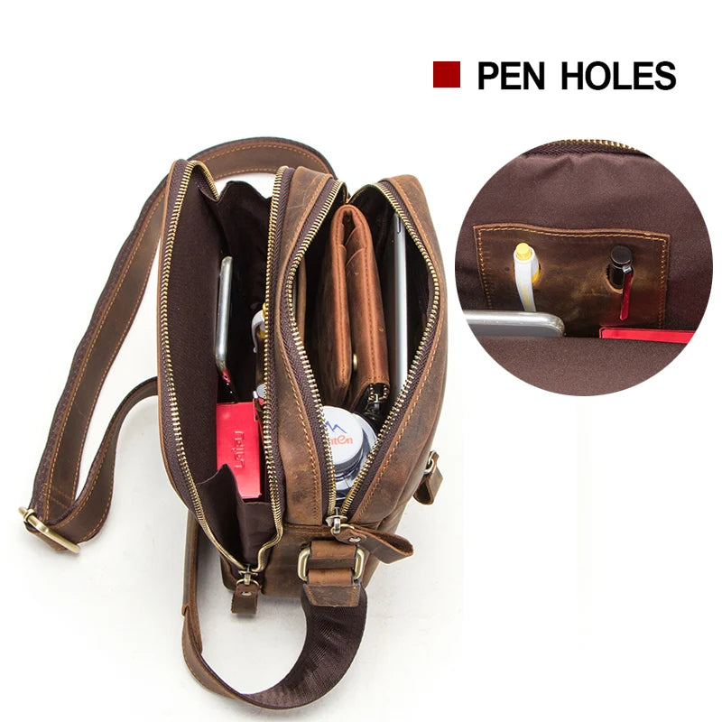 P031 - Genuine Leather Men's Messenger Bag - Vintage Crossbody Shoulder Bag for iPad Mini 7.9"
