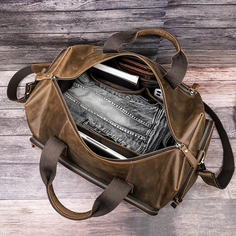 Vintage Genuine Leather Travel Bag - Men's Business Luggage Tote