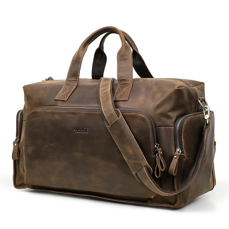 Vintage Genuine Leather Travel Bag - Men's Business Luggage Tote