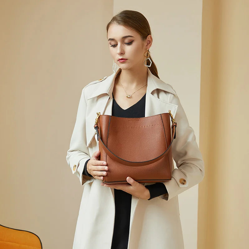 P098 - Women's Genuine Leather Shoulder Bag - Large Tote Handbag