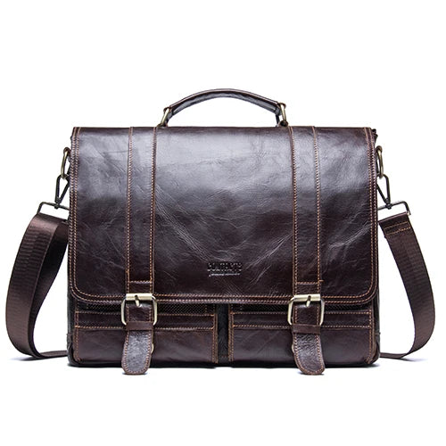 Men's Genuine Leather Briefcase - Business Laptop Bag Vintage Messenger Shoulder Bag