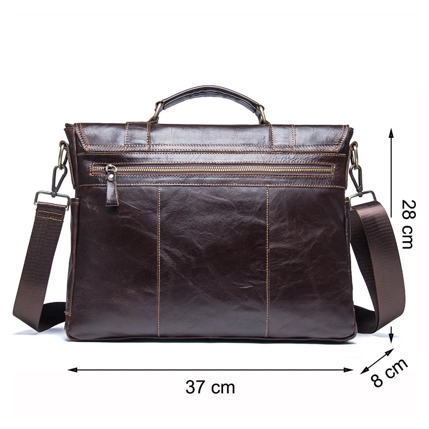 Men's Genuine Leather Briefcase - Business Laptop Bag Vintage Messenger Shoulder Bag