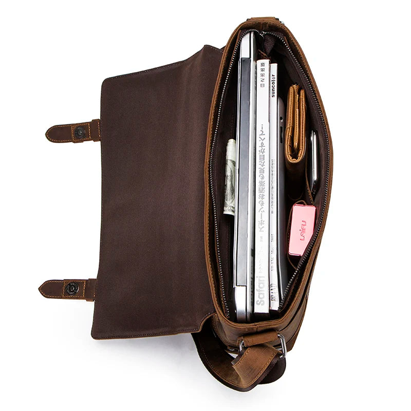 P045 - Vintage Crazy Horse Leather Laptop Bag - Men's Messenger Satchel