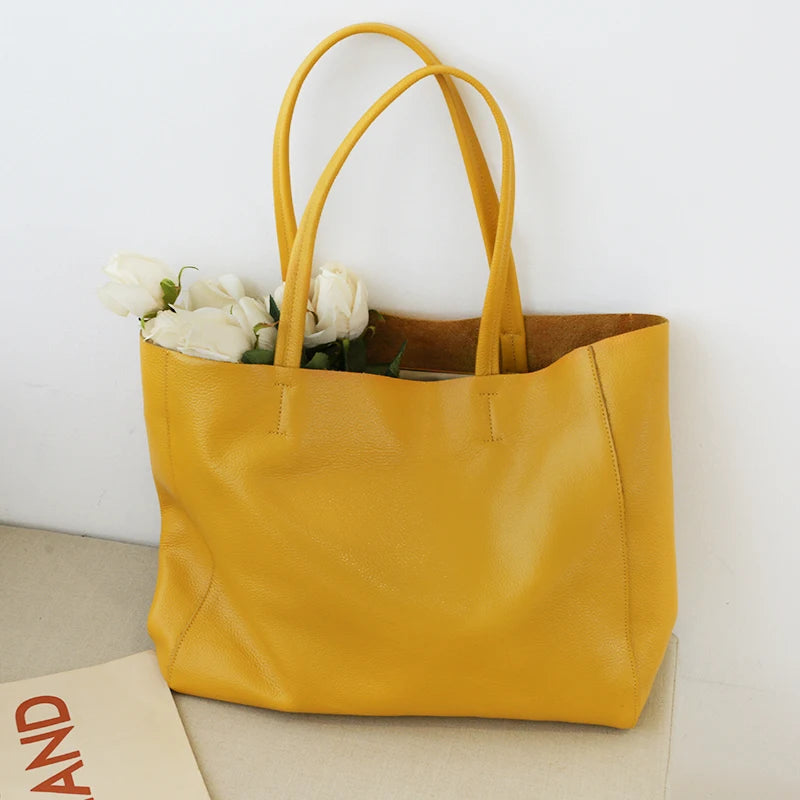 Genuine Leather Tote Bag - Women's Luxury Shoulder Shopping Bag