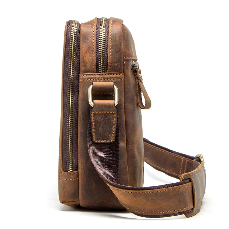 P031 - Genuine Leather Men's Messenger Bag - Vintage Crossbody Shoulder Bag for iPad Mini 7.9"