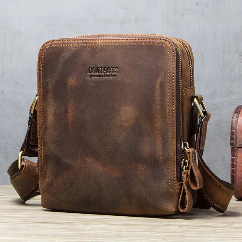 P031 - Genuine Leather Men's Messenger Bag - Vintage Crossbody Shoulder Bag for iPad Mini 7.9"