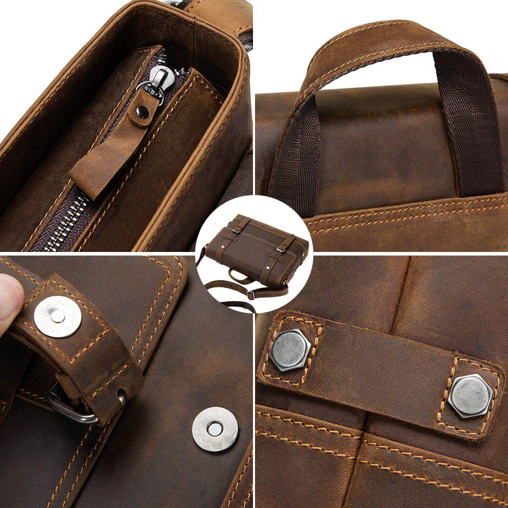 P045 - Vintage Crazy Horse Leather Laptop Bag - Men's Messenger Satchel