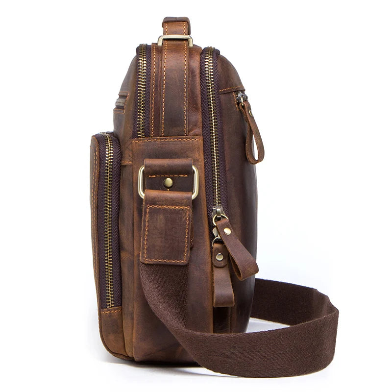 P047 - Vintage Crazy Horse Leather Messenger Bag - Men's Crossbody Shoulder Bag with Sling Strap