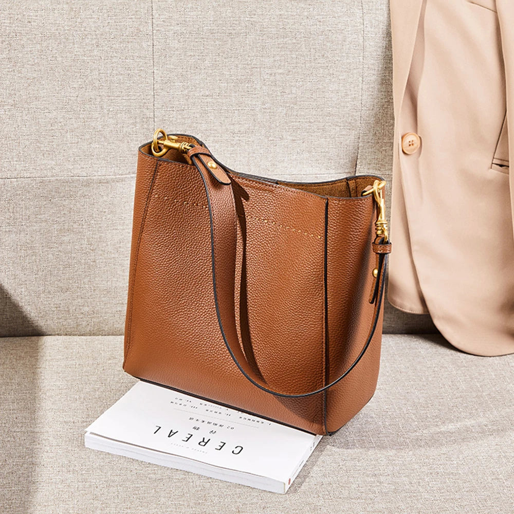 P098 - Women's Genuine Leather Shoulder Bag - Large Tote Handbag