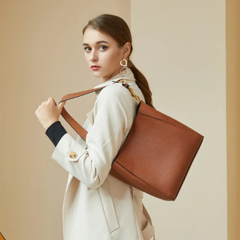 P098 - Women's Genuine Leather Shoulder Bag - Large Tote Handbag