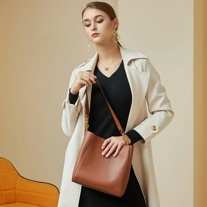 P098 - Women's Genuine Leather Shoulder Bag - Large Tote Handbag