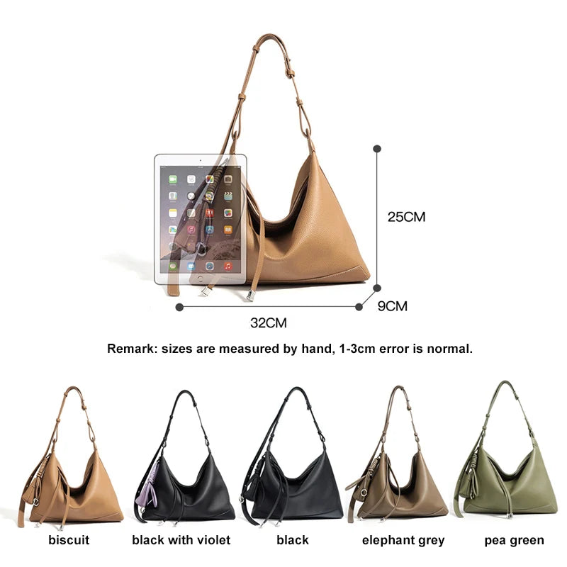 Women's High-End Minimalist Leather Armpit Tote Bag - Large Capacity Shoulder Crossbody Messenger