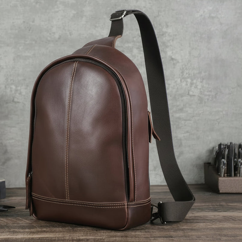 Genuine Leather Men's Chest Bag - Crossbody Shoulder Sling Bag for 13.3" Laptop