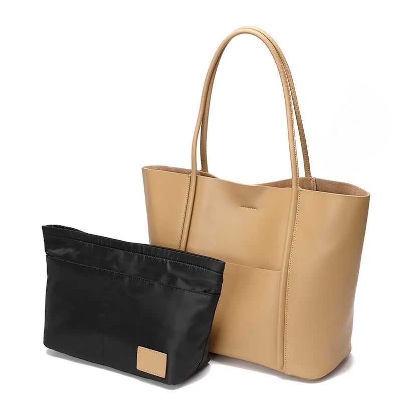 Women's 2-Piece Tote Bag Set - Large Capacity Split Leather Shoulder Handbag Shopping Bag
