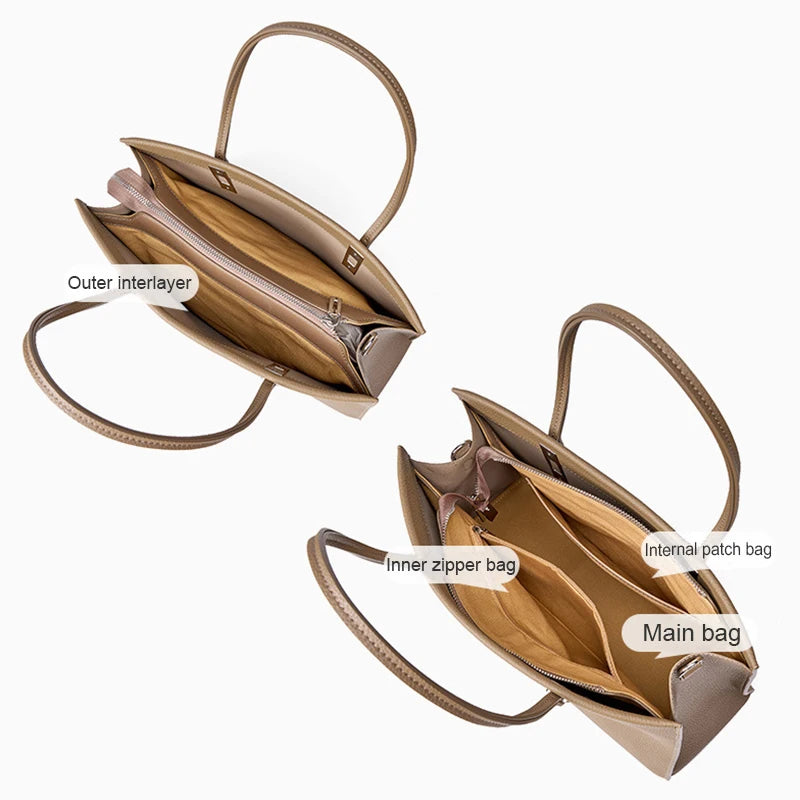 Women's Genuine Leather Tote Bag - Luxury First Layer Cowhide Commuter Handbag Large Capacity