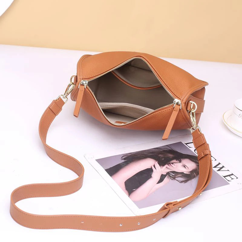 Women's Genuine Leather Boston Bag - Versatile Underarm Shoulder Messenger Handbag