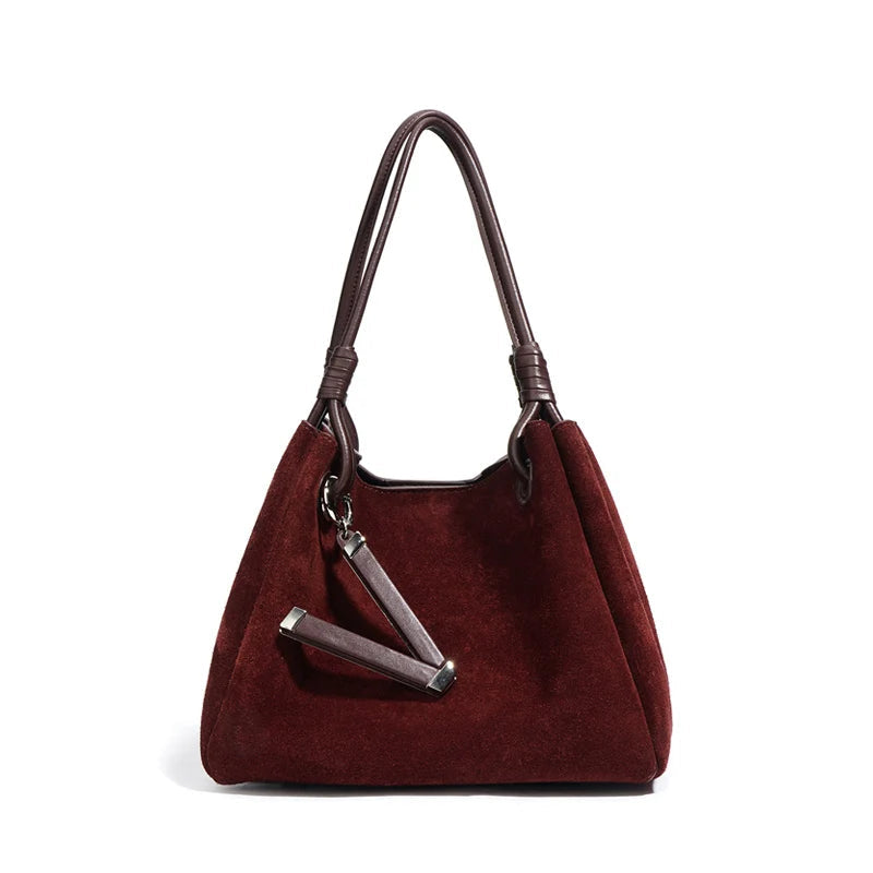 P064 - Women's Suede Basket Tote Bag - Frosted Leather Crossbody | Carry-Work