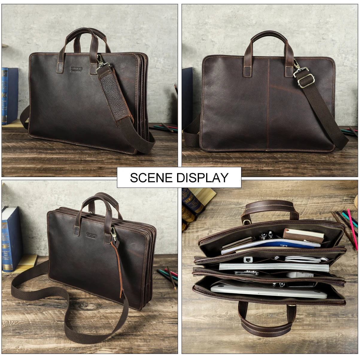 Genuine Leather Sling Briefcase for Men - Business Laptop Bag with Shoulder Strap for 16" MacBook Pro