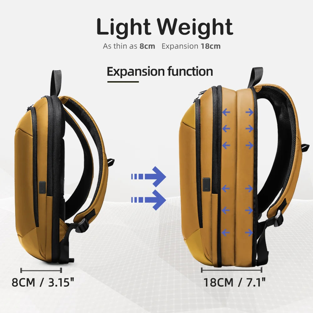 Slim Business Backpack - Waterproof 17" Laptop Bag with USB Port - Black