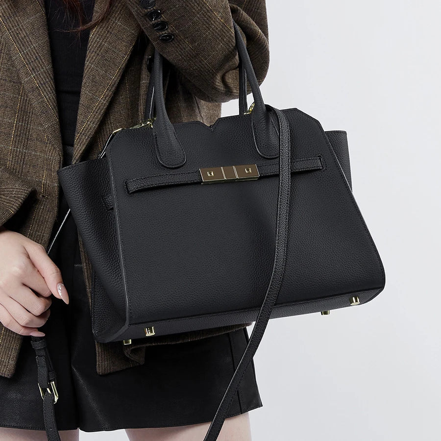 Women's Luxury Genuine Leather Handbag - Large Capacity Designer Shoulder Tote for Office & Commuting