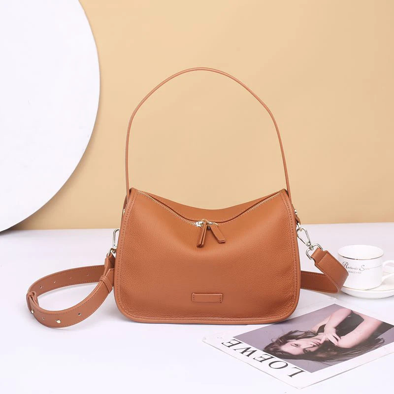 Women's Genuine Leather Boston Bag - Versatile Underarm Shoulder Messenger Handbag