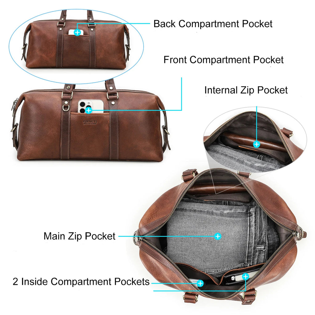 Men's Genuine Leather Travel Tote Bag - Luxury Designer Crossbody Luggage Organizer with Laptop Compartment