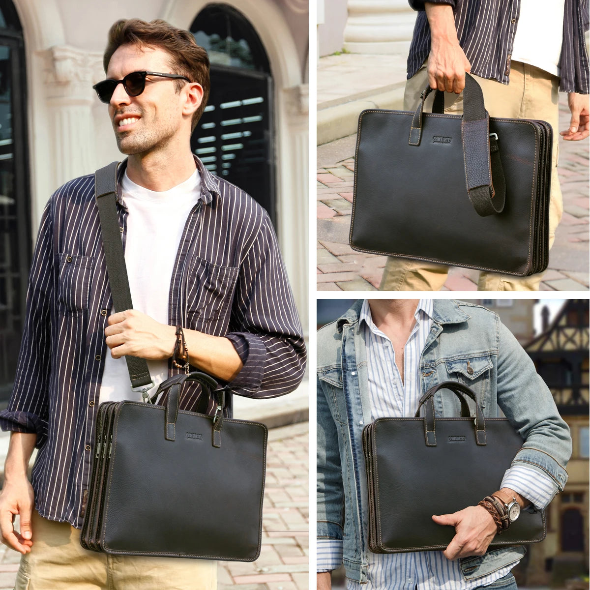 Genuine Leather Briefcase - Men's Business Laptop Bag for 16" Macbook