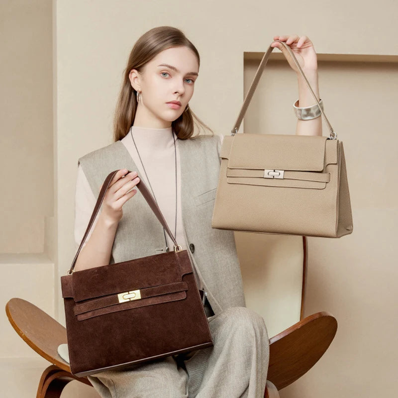 Vintage Suede Leather Shoulder Bag - Spacious Underarm Tote Crossbody