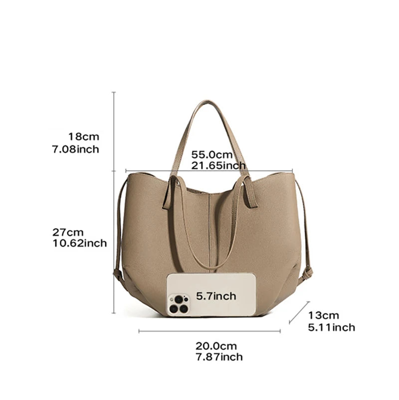 Women's Top Grain Leather Spacious Tote Bag - Minimalist Convertible Market Shopping Handbag