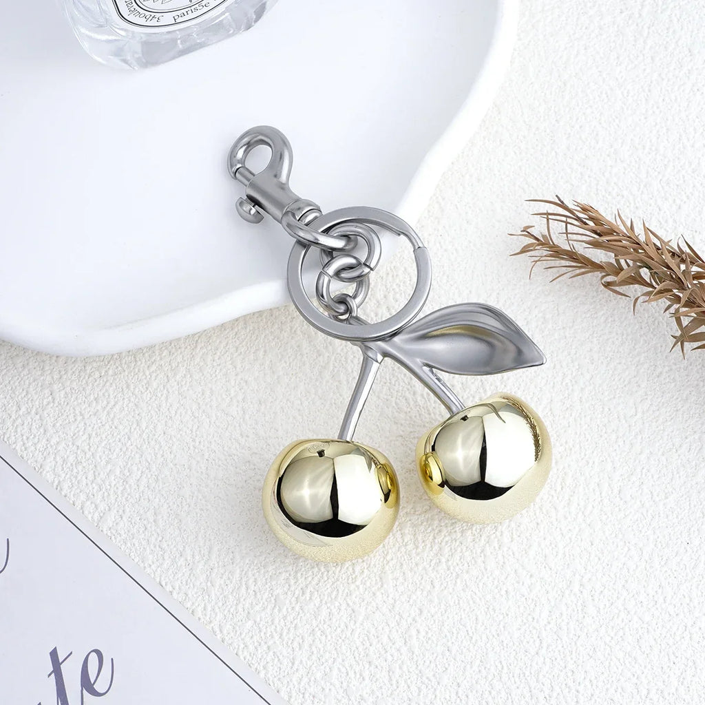 Golden Crystal Cherry Pendant - Luxury Handbag Keychain Charm
