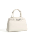 Women's genuine leather crossbody bag in beige white — small square shoulder bag 24x9x16cm