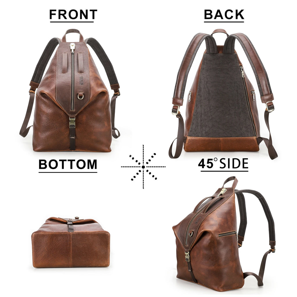 Premium Genuine Leather Backpack for Men - Full Grain Leather Laptop Bag for 13.3" School & Travel