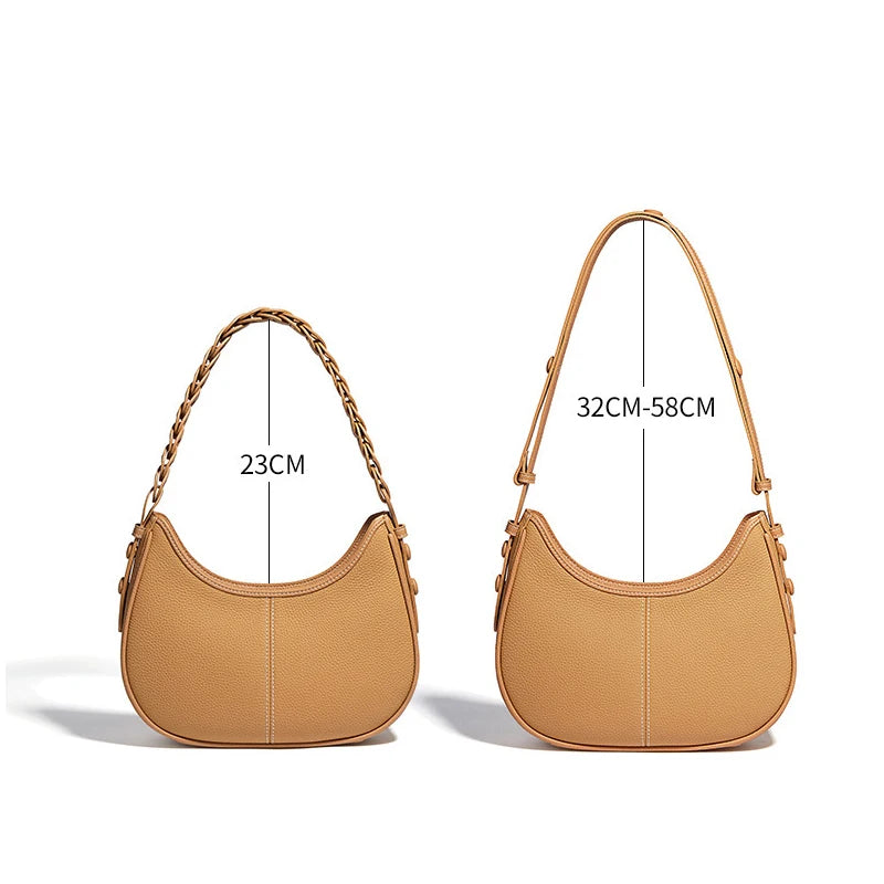 P108 - Women's Genuine Leather Half Moon Bag - Underarm Crossbody Shoulder Handbag