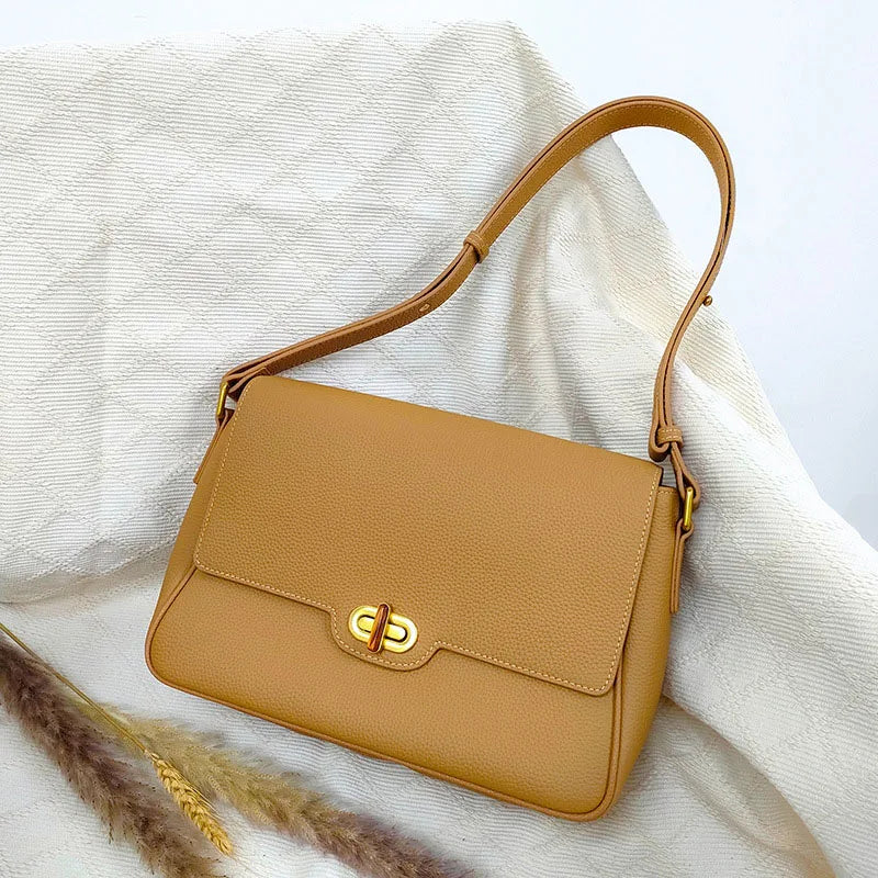 Genuine Leather Messenger Bag - Large Capacity Women's Shoulder Bag for Commute & Work