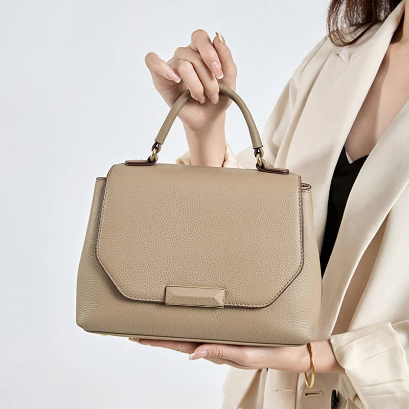 Women's Genuine Leather Square Messenger Bag - Multifunctional Commute Shoulder Handbag