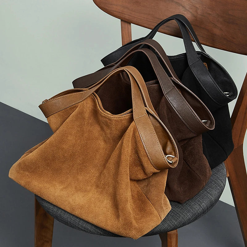 Women's Suede Tote Bag - Available in Brown, Coffee and Black - Carry-Work - P114