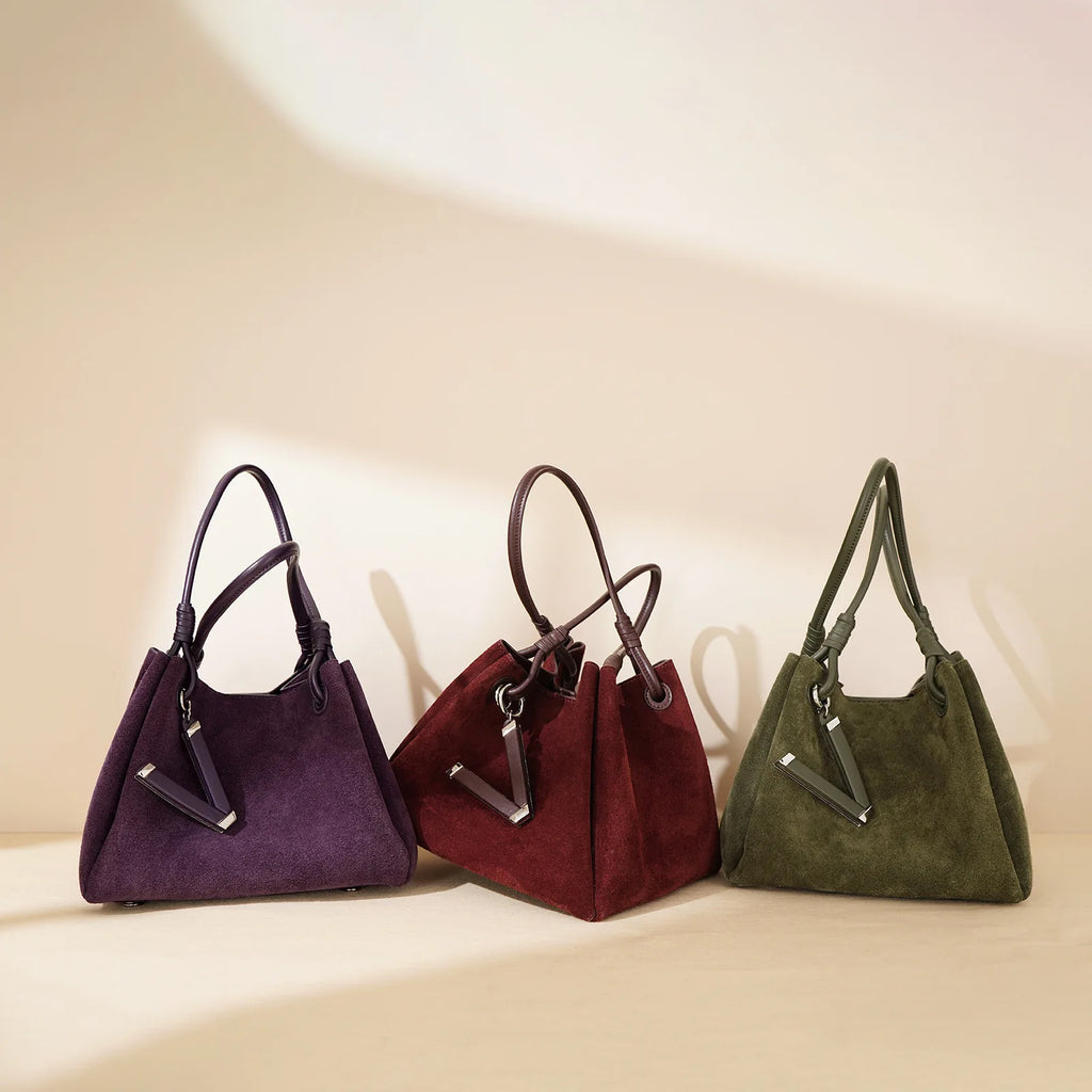 P064 - Women's Suede Basket Tote Bag - Frosted Leather Crossbody | Carry-Work
