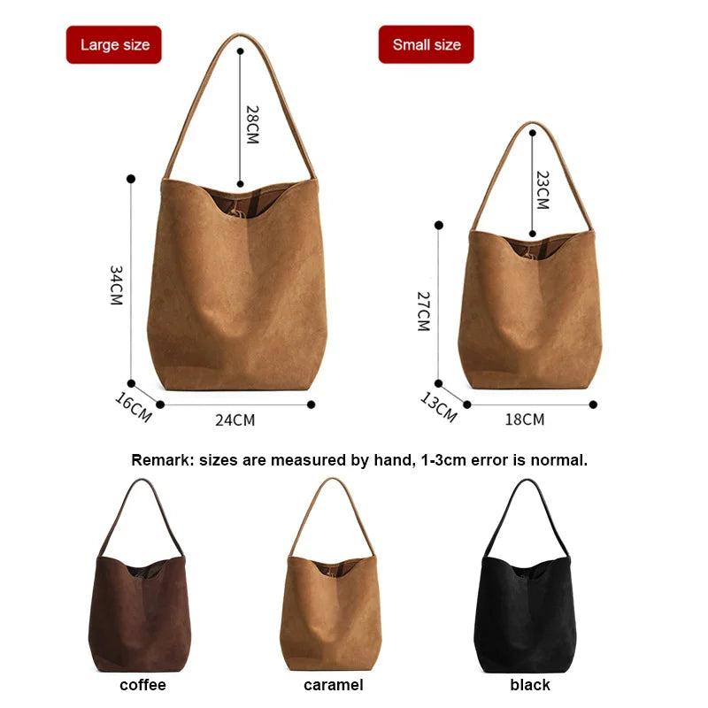Women's Suede Bucket Bag - Large Capacity Underarm Shoulder Tote Commuter Handbag
