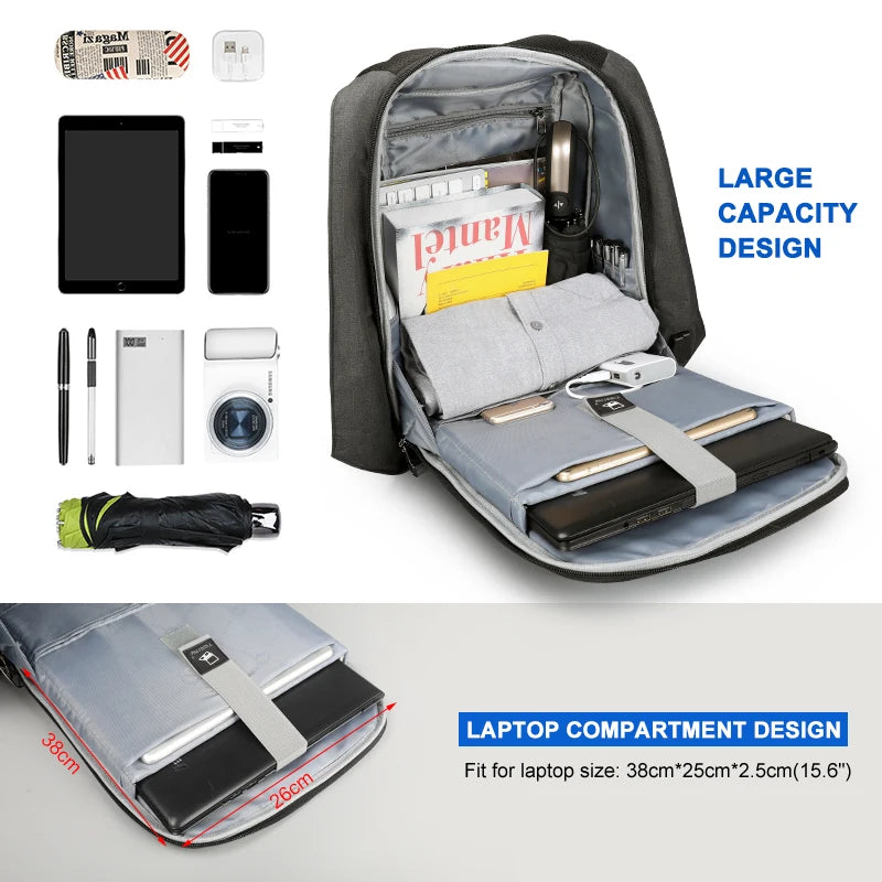 Anti-Theft Travel Backpack 14-15.6'' Laptop - Unisex School Bag