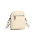 Women's mini genuine leather crossbody bag in beige white — compact saddle shoulder bag 14x7x18cm