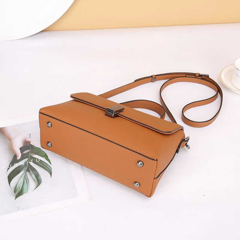 Women's Genuine Leather Square Shoulder Bag - Versatile Crossbody Messenger Commute Handbag