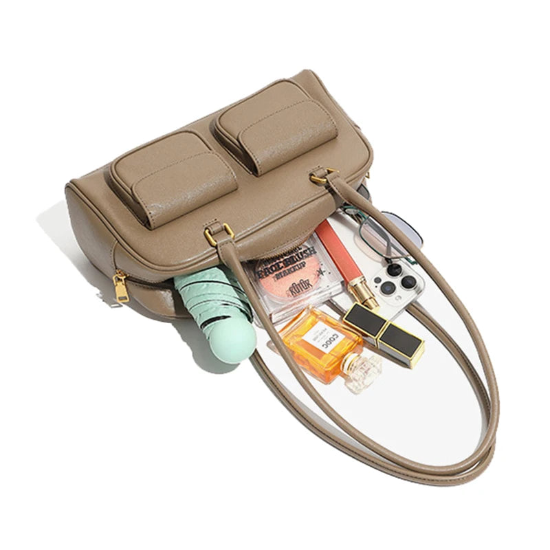 Genuine Leather Retro Bowling Bag - Women's Shoulder Boston Bag