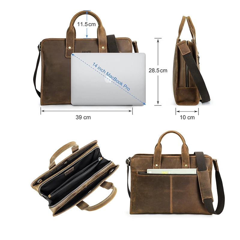 Men's Genuine Leather Briefcase with Password Lock - 14 Inch Laptop Bag Business Messenger