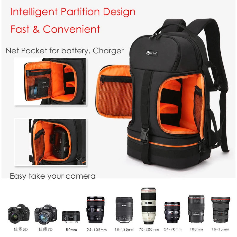 Professional Waterproof Camera Backpack - 15.6" Laptop Photography Bag with Reflector Stripe & Tripod Holder