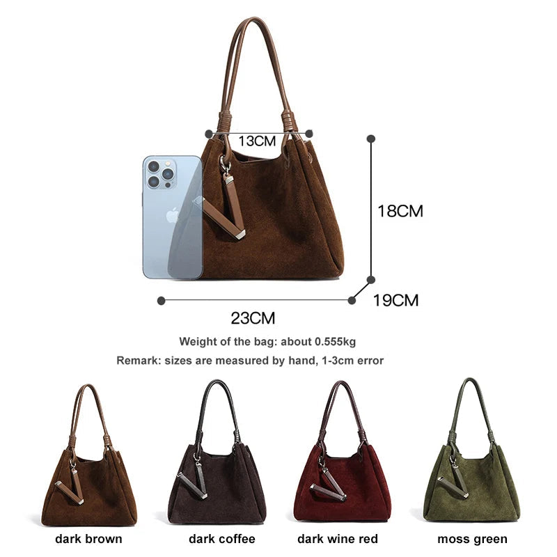 P064 - Women's Suede Basket Tote Bag - Frosted Leather Crossbody | Carry-Work