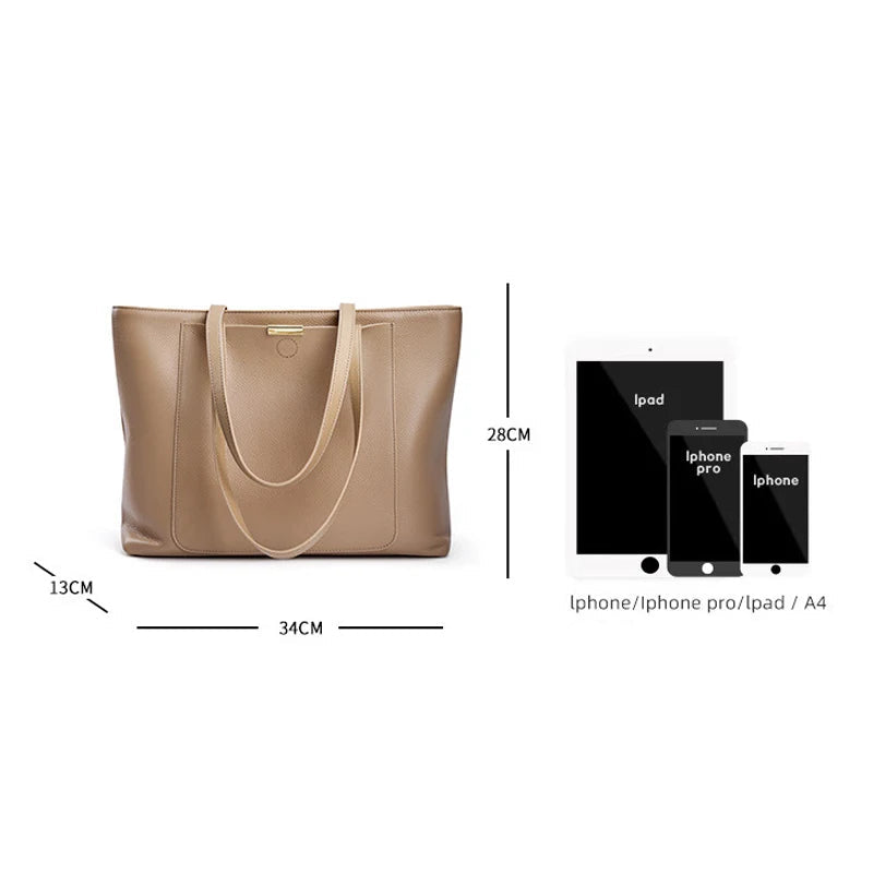 Women's Luxury Genuine Leather Large Tote Bag - Square Shoulder Handbag for Commuting