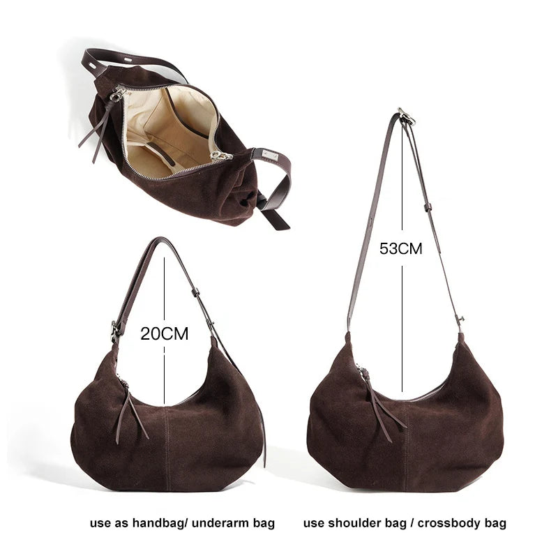 Women's Suede Dumpling Bag - Retro Frosted Leather Large Capacity Crossbody Shoulder Bag